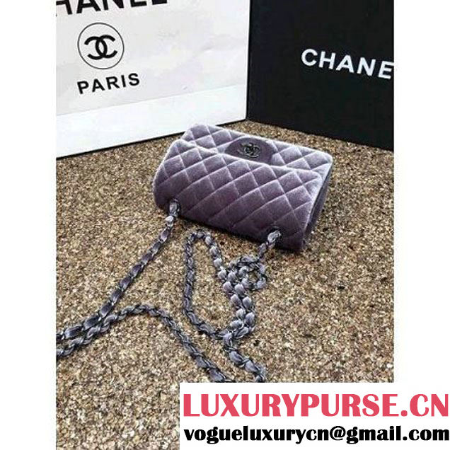 Chanel Velvet Classic Small A1116 Flap Bag Grey (Black Hardware) (MC-112068 )