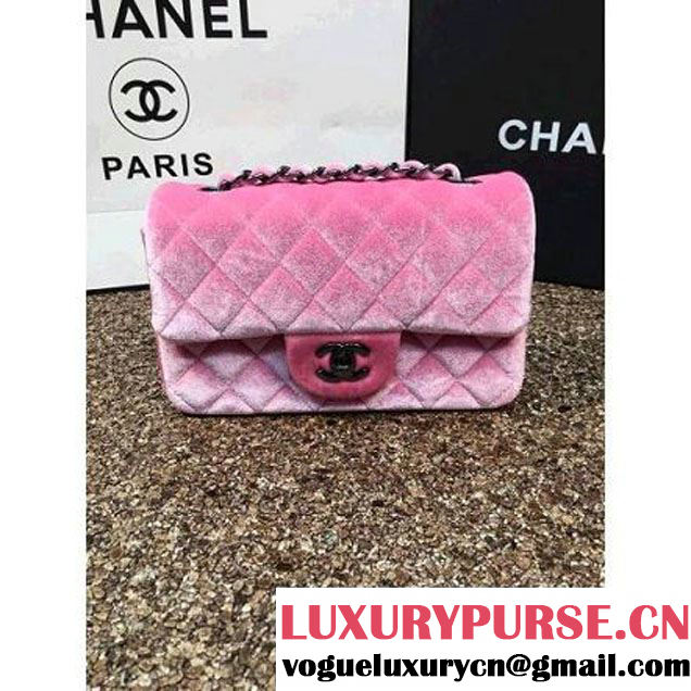 Chanel Velvet Classic Small A1116 Flap Bag Pink (Black Hardware) (MC-112069 )