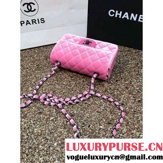 Chanel Velvet Classic Small A1116 Flap Bag Pink (Black Hardware) (MC-112069 )