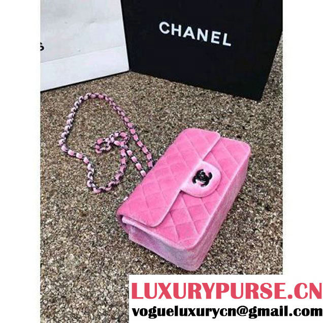 Chanel Velvet Classic Small A1116 Flap Bag Pink (Black Hardware) (MC-112069 )