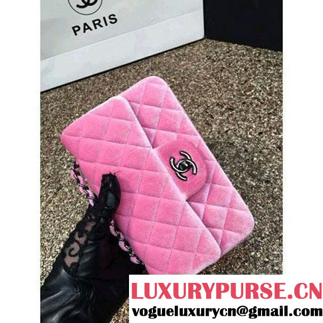 Chanel Velvet Classic Small A1116 Flap Bag Pink (Black Hardware) (MC-112069 )
