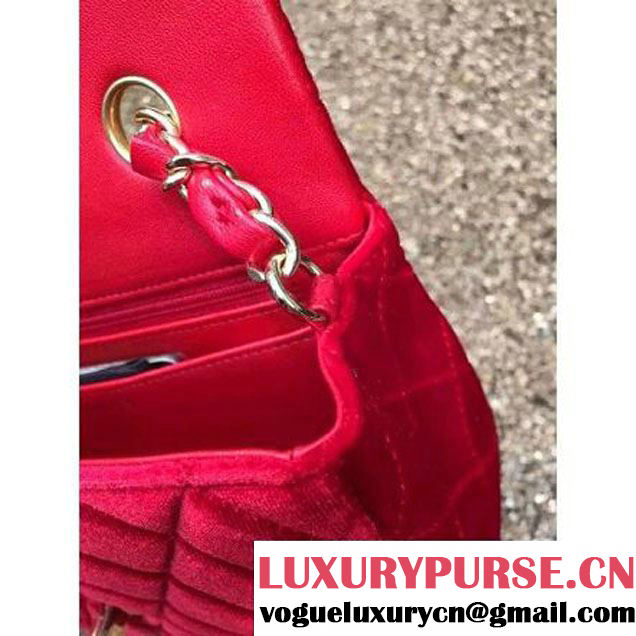 Chanel Velvet Classic Small A1116 Flap Bag Red (Gold Hardware) (MC-112071 )