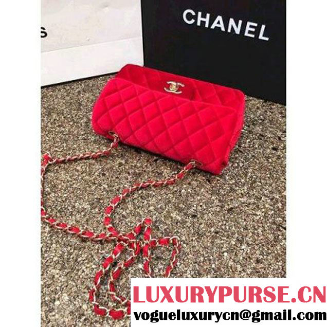 Chanel Velvet Classic Small A1116 Flap Bag Red (Gold Hardware) (MC-112071 )