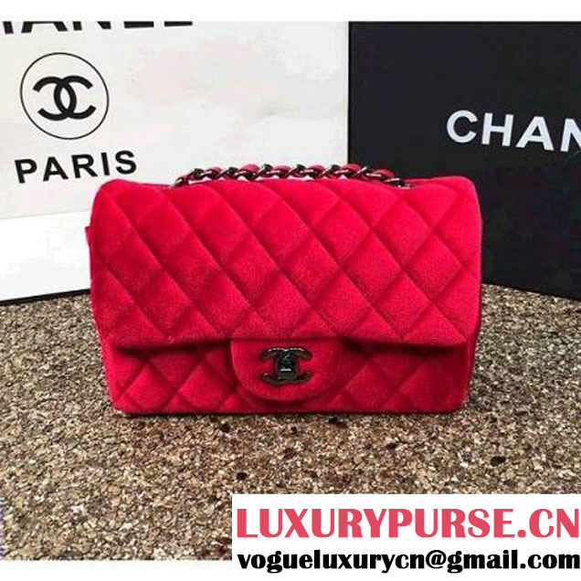 Chanel Velvet Classic Small A1116 Flap Bag Red (Black Hardware) (MC-112072 )