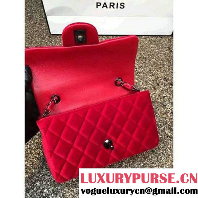 Chanel Velvet Classic Small A1116 Flap Bag Red (Black Hardware) (MC-112072 )