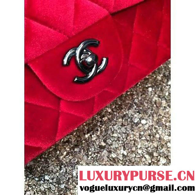 Chanel Velvet Classic Small A1116 Flap Bag Red (Black Hardware) (MC-112072 )