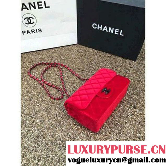 Chanel Velvet Classic Small A1116 Flap Bag Red (Black Hardware) (MC-112072 )