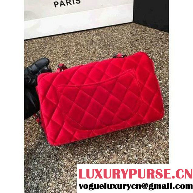 Chanel Velvet Classic Small A1116 Flap Bag Red (Black Hardware) (MC-112072 )