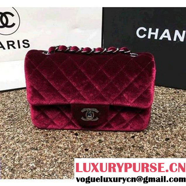 Chanel Velvet Classic Small A1116 Flap Bag Burgundy (Black Hardware) (MC-112073 )