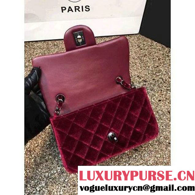 Chanel Velvet Classic Small A1116 Flap Bag Burgundy (Black Hardware) (MC-112073 )