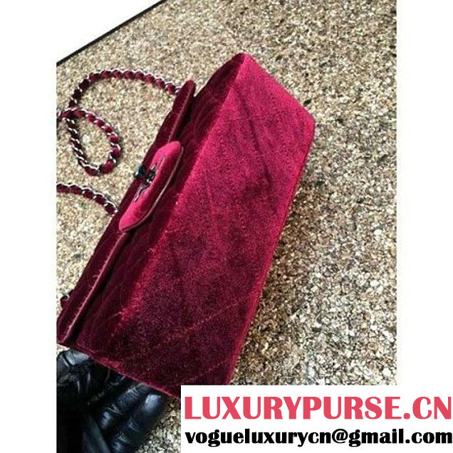 Chanel Velvet Classic Small A1116 Flap Bag Burgundy (Black Hardware) (MC-112073 )