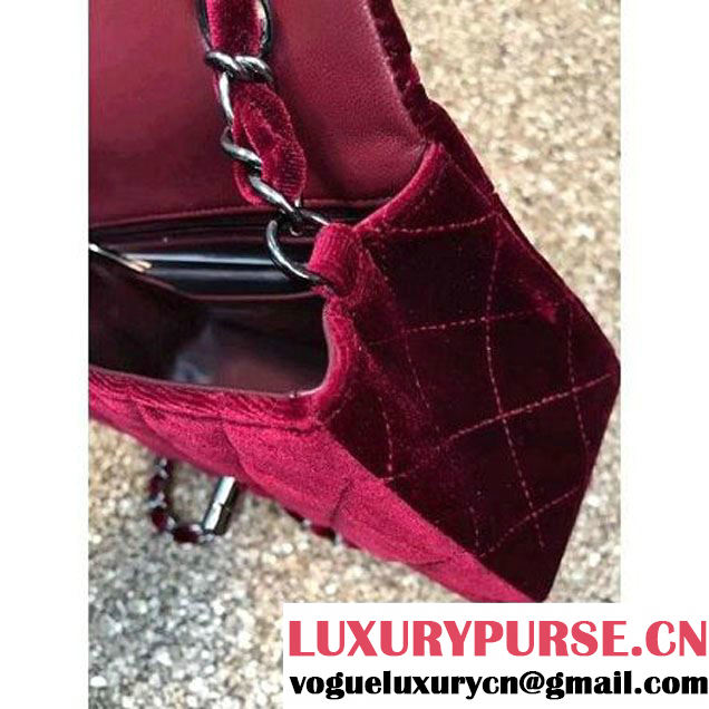 Chanel Velvet Classic Small A1116 Flap Bag Burgundy (Black Hardware) (MC-112073 )