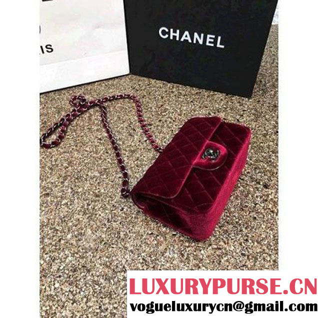 Chanel Velvet Classic Small A1116 Flap Bag Burgundy (Black Hardware) (MC-112073 )