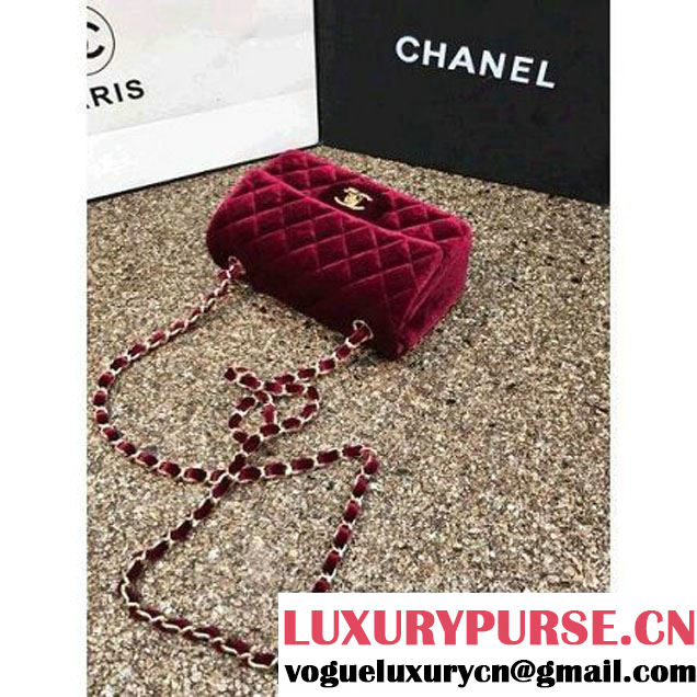 Chanel Velvet Classic Small A1116 Flap Bag Burgundy (Gold Hardware) (MC-112074 )