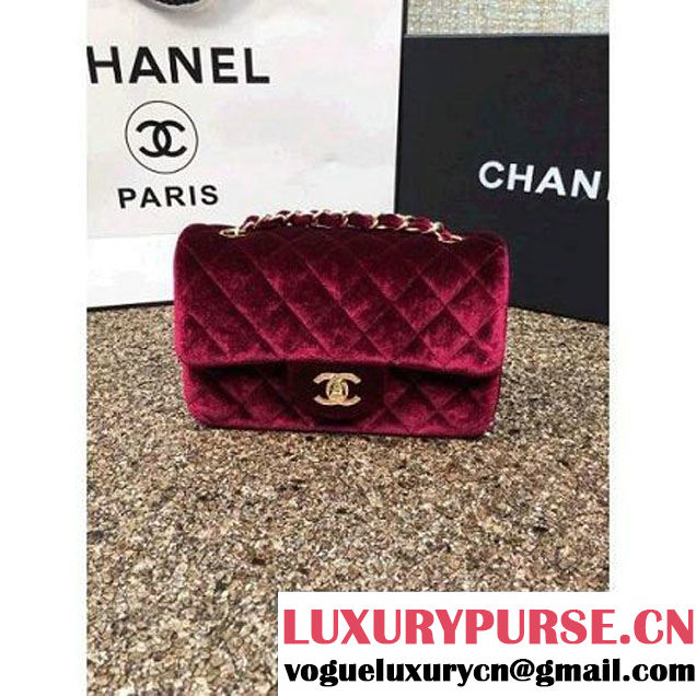 Chanel Velvet Classic Small A1116 Flap Bag Burgundy (Gold Hardware) (MC-112074 )