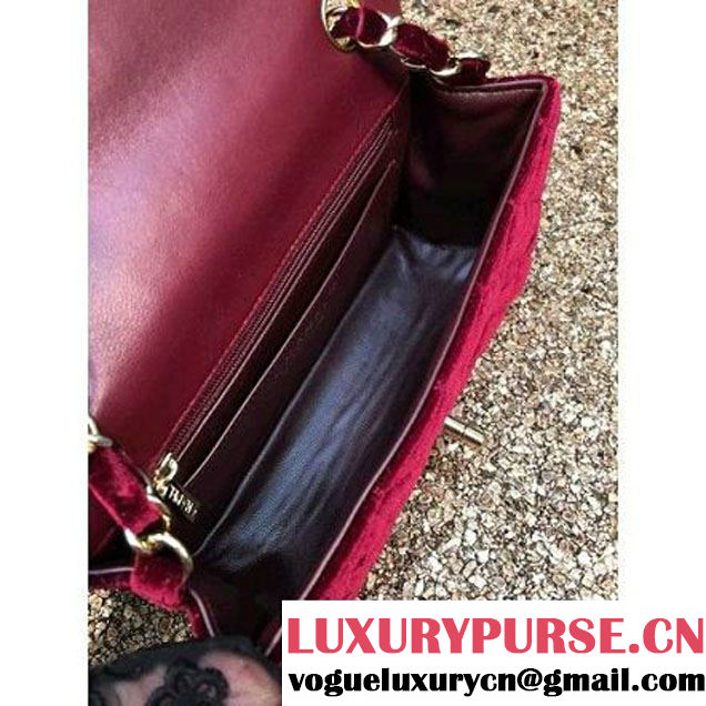 Chanel Velvet Classic Small A1116 Flap Bag Burgundy (Gold Hardware) (MC-112074 )