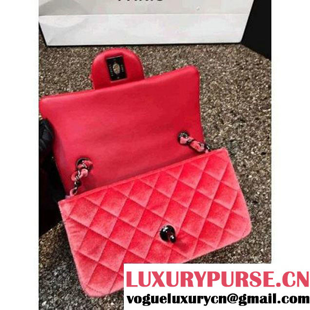 Chanel Velvet Classic Small A1116 Flap Bag Orange (Black Hardware) (MC-112075 )