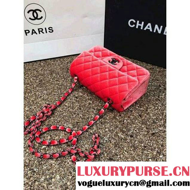 Chanel Velvet Classic Small A1116 Flap Bag Orange (Black Hardware) (MC-112075 )