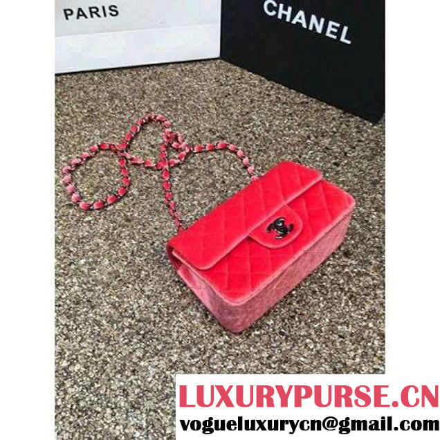 Chanel Velvet Classic Small A1116 Flap Bag Orange (Black Hardware) (MC-112075 )