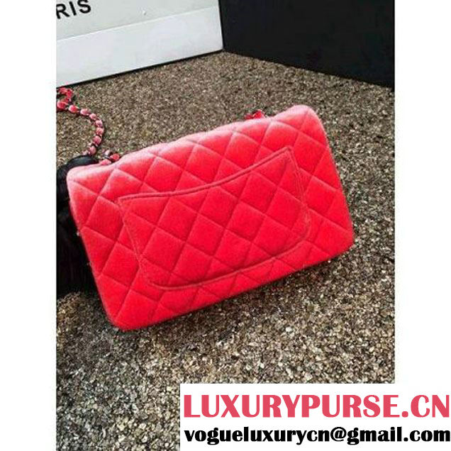 Chanel Velvet Classic Small A1116 Flap Bag Orange (Black Hardware) (MC-112075 )