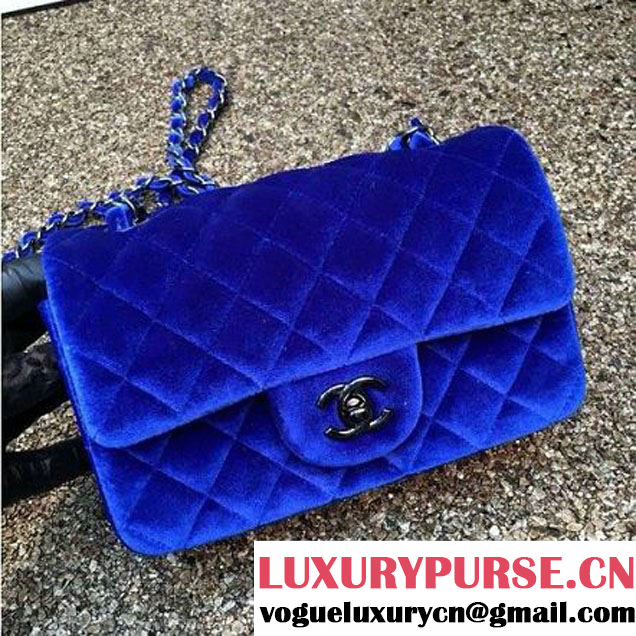 Chanel Velvet Classic Small A1116 Flap Bag Royal Blue (Black Hardware) (MC-112077 )