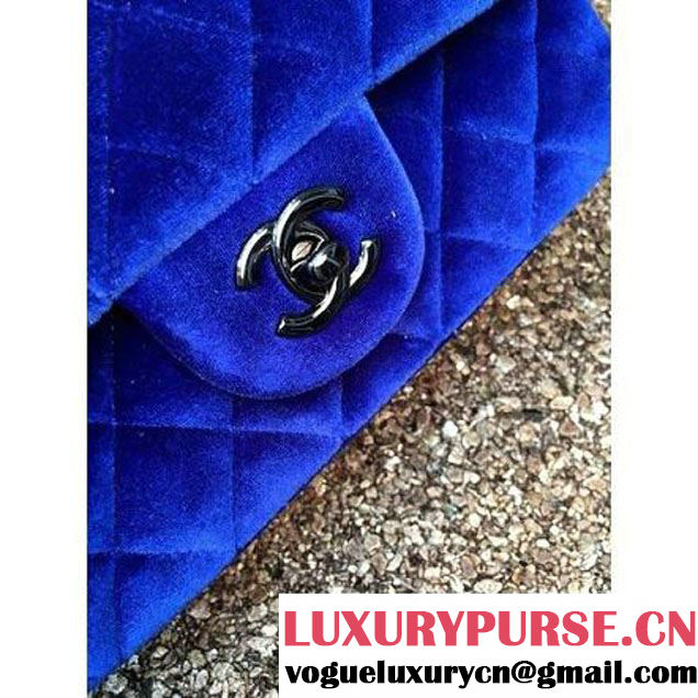 Chanel Velvet Classic Small A1116 Flap Bag Royal Blue (Black Hardware) (MC-112077 )