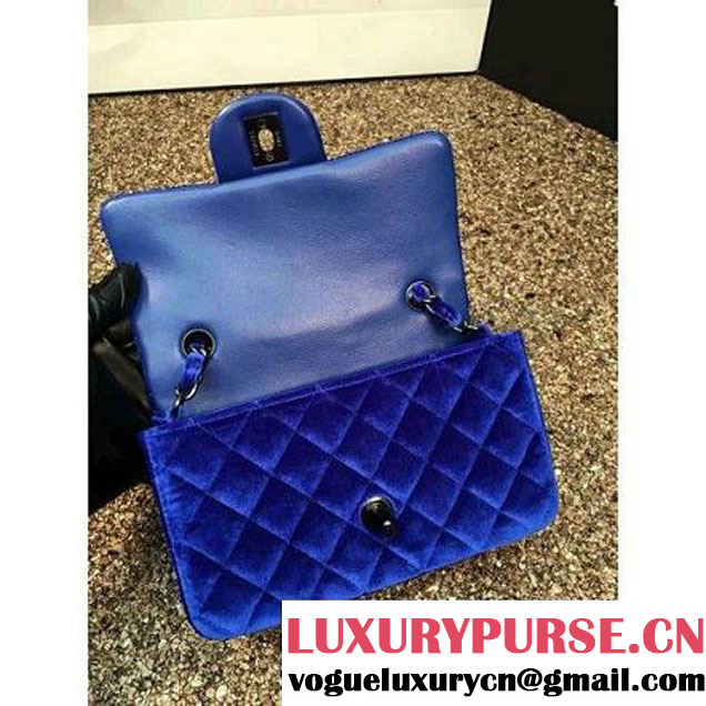 Chanel Velvet Classic Small A1116 Flap Bag Royal Blue (Black Hardware) (MC-112077 )