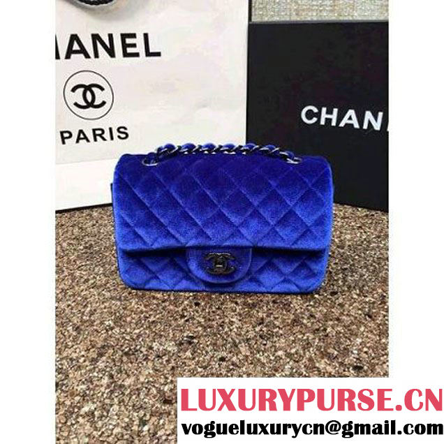 Chanel Velvet Classic Small A1116 Flap Bag Royal Blue (Black Hardware) (MC-112077 )