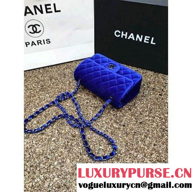 Chanel Velvet Classic Small A1116 Flap Bag Royal Blue (Black Hardware) (MC-112077 )