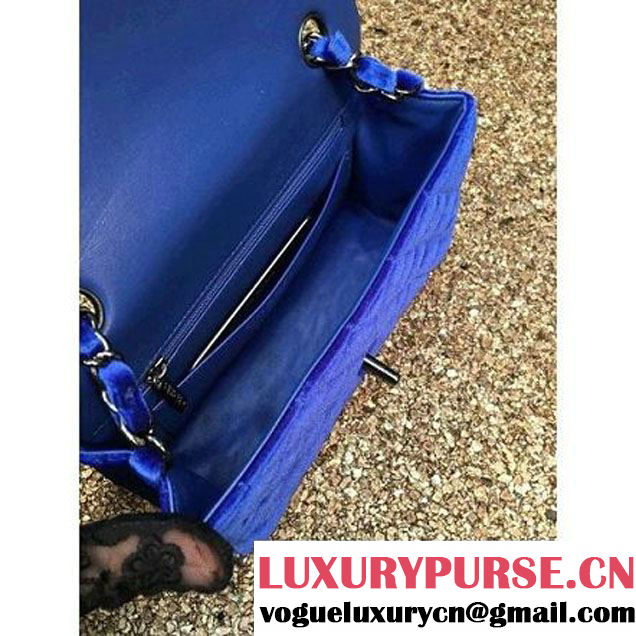 Chanel Velvet Classic Small A1116 Flap Bag Royal Blue (Black Hardware) (MC-112077 )