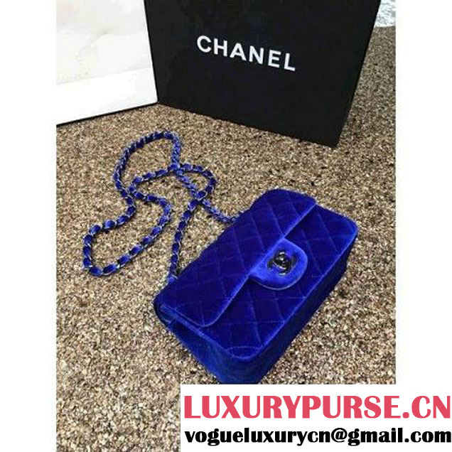 Chanel Velvet Classic Small A1116 Flap Bag Royal Blue (Black Hardware) (MC-112077 )