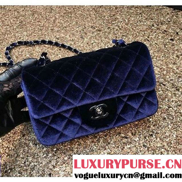 Chanel Velvet Classic Small A1116 Flap Bag Royal Deep Blue (Black Hardware) (MC-112082 )