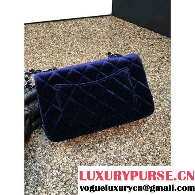 Chanel Velvet Classic Small A1116 Flap Bag Royal Deep Blue (Black Hardware) (MC-112082 )