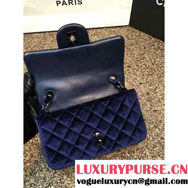 Chanel Velvet Classic Small A1116 Flap Bag Royal Deep Blue (Black Hardware) (MC-112082 )