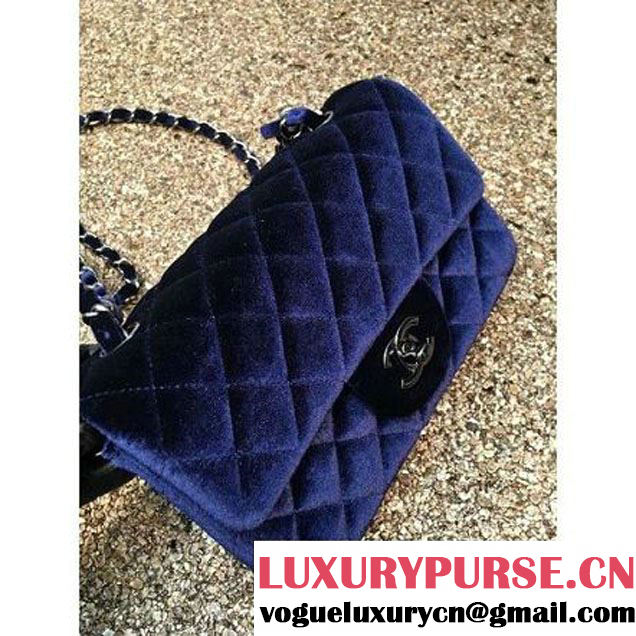 Chanel Velvet Classic Small A1116 Flap Bag Royal Deep Blue (Black Hardware) (MC-112082 )
