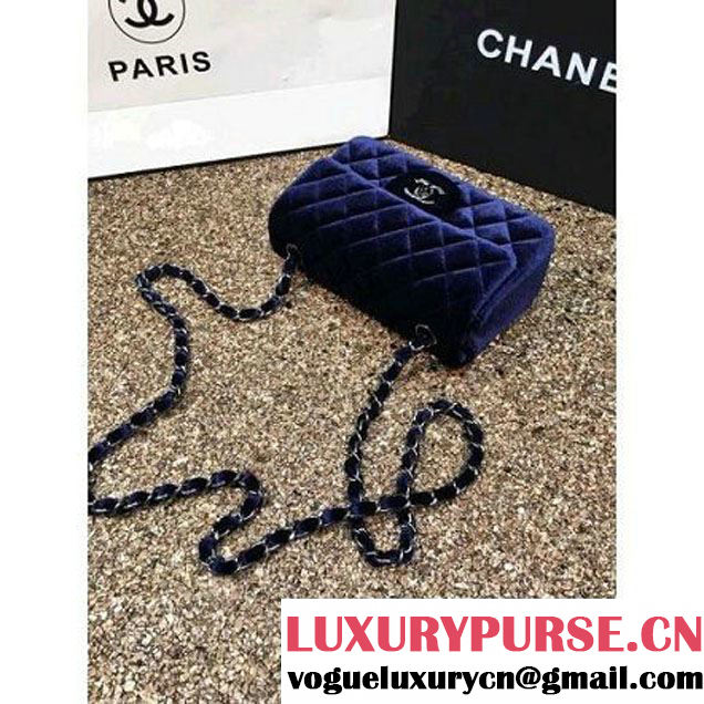 Chanel Velvet Classic Small A1116 Flap Bag Royal Deep Blue (Black Hardware) (MC-112082 )