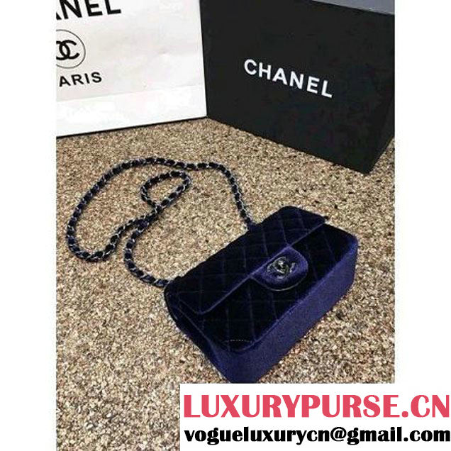Chanel Velvet Classic Small A1116 Flap Bag Royal Deep Blue (Black Hardware) (MC-112082 )