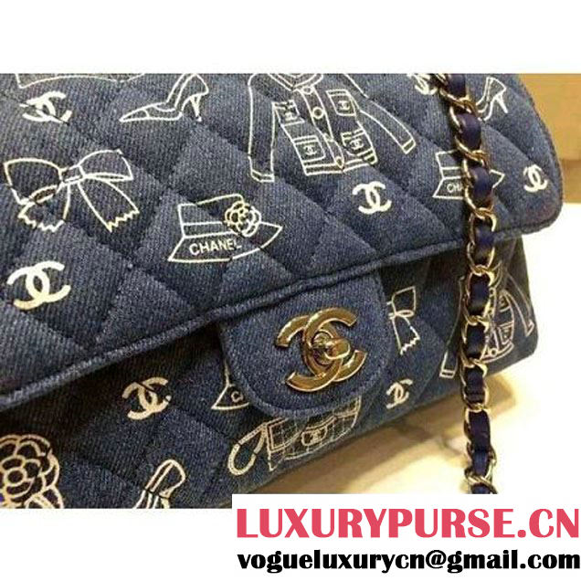 Chanel Medium Denim Canvas Classic Flap Bag Blue (FTH-120112 )