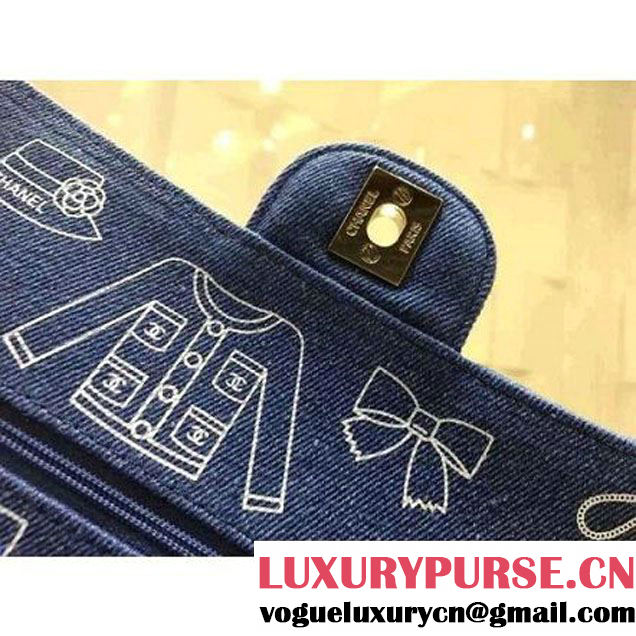 Chanel Medium Denim Canvas Classic Flap Bag Blue (FTH-120112 )