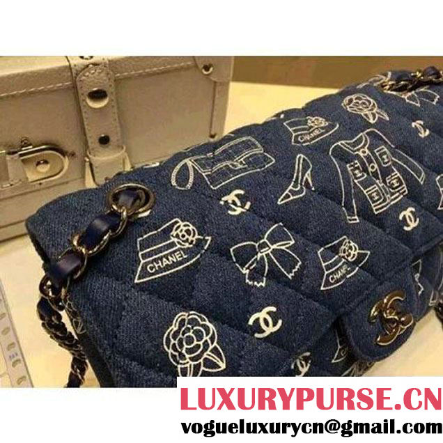 Chanel Medium Denim Canvas Classic Flap Bag Blue (FTH-120112 )