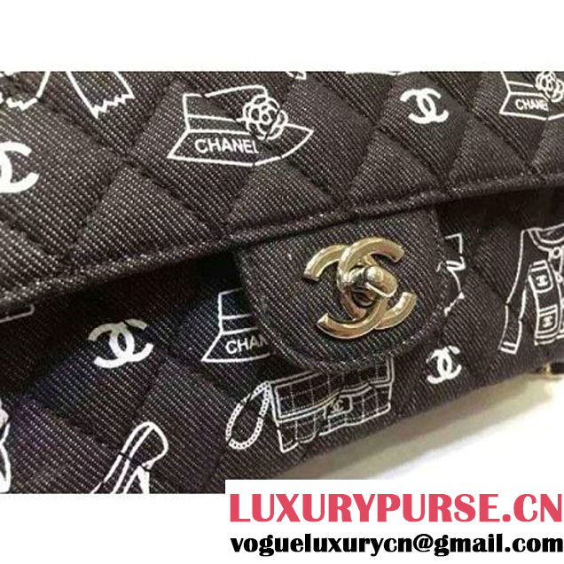 Chanel Medium Denim Canvas Classic Flap Bag Black (FTH-120113 )