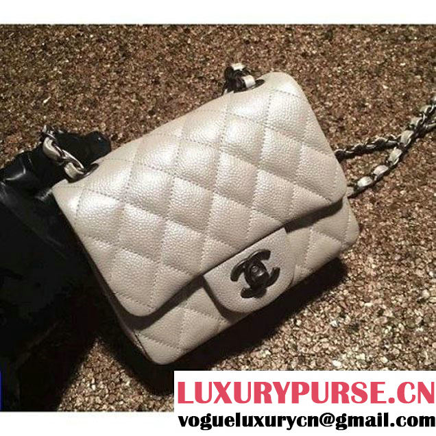 Chanel Caviar Calfskin Leather Mini Classic Flap Bag A1115 Off-White (Silver Hardware) (MC-121531 )