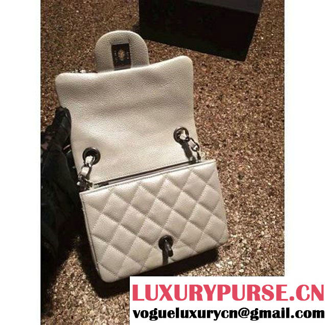 Chanel Caviar Calfskin Leather Mini Classic Flap Bag A1115 Off-White (Silver Hardware) (MC-121531 )