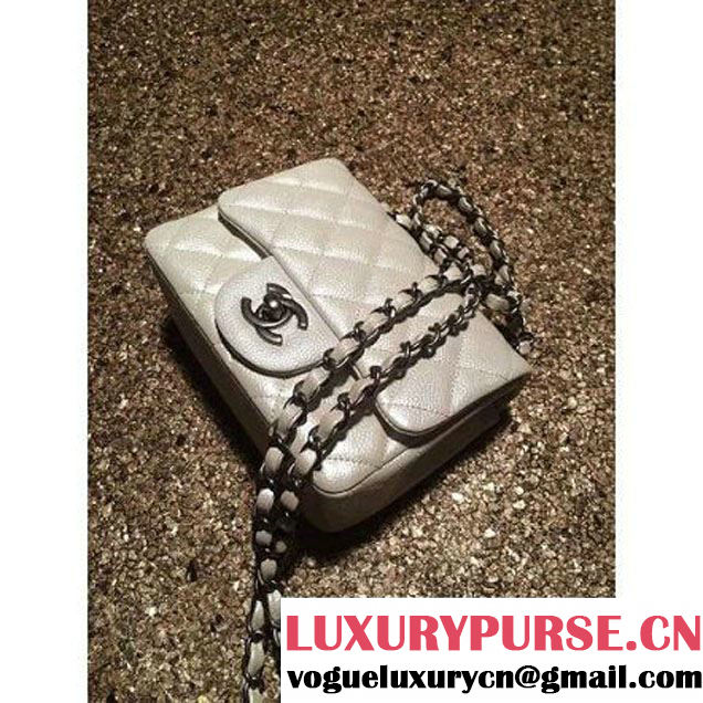 Chanel Caviar Calfskin Leather Mini Classic Flap Bag A1115 Off-White (Silver Hardware) (MC-121531 )
