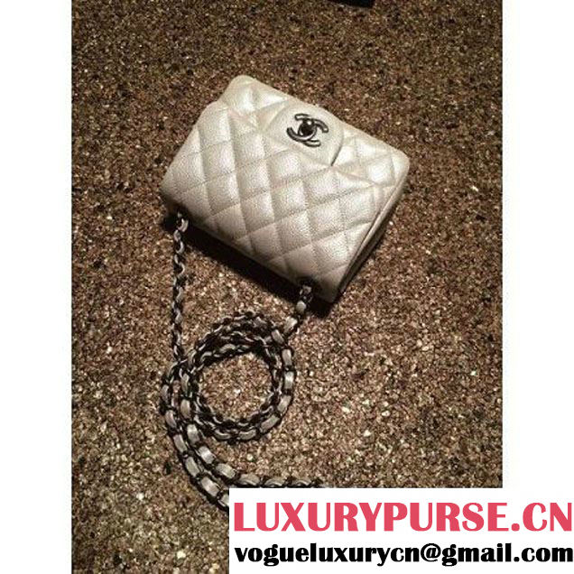 Chanel Caviar Calfskin Leather Mini Classic Flap Bag A1115 Off-White (Silver Hardware) (MC-121531 )