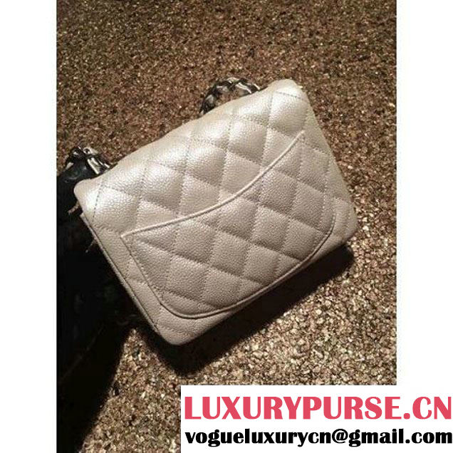 Chanel Caviar Calfskin Leather Mini Classic Flap Bag A1115 Off-White (Silver Hardware) (MC-121531 )