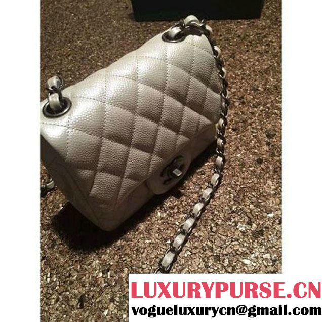Chanel Caviar Calfskin Leather Mini Classic Flap Bag A1115 Off-White (Silver Hardware) (MC-121531 )