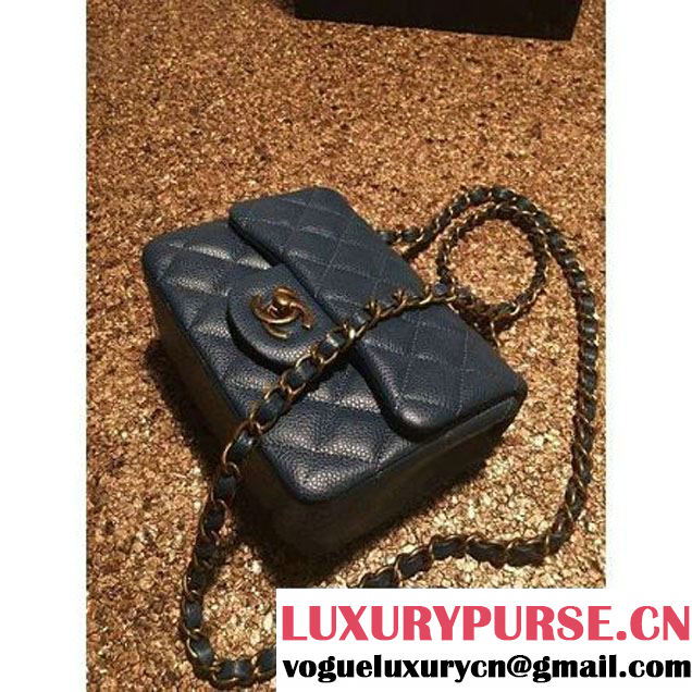 Chanel Caviar Calfskin Leather Mini Classic Flap Bag A1115 Dark Blue(Gold Hardware) (MC-121534 )