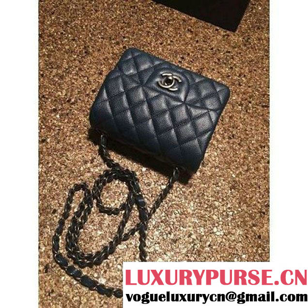 Chanel Caviar Calfskin Leather Mini Classic Flap Bag A1115 Dark Blue(Silver Hardware) (MC-121533 )