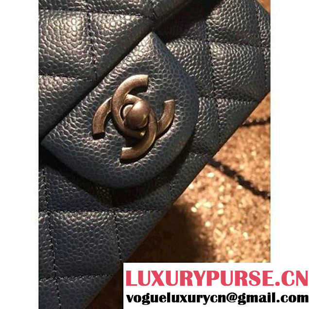 Chanel Caviar Calfskin Leather Mini Classic Flap Bag A1115 Dark Blue(Silver Hardware) (MC-121533 )